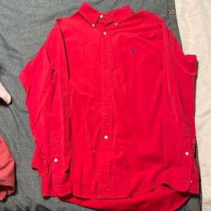 Men’s bright, red, Ralph Lauren, classic fit dress shirt